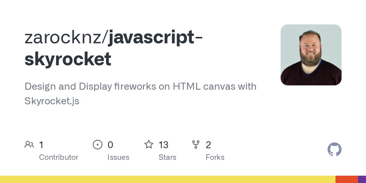 dougtesting's tweet card. Design and Display fireworks on HTML canvas with Skyrocket.js - zarocknz/javascript-skyrocket