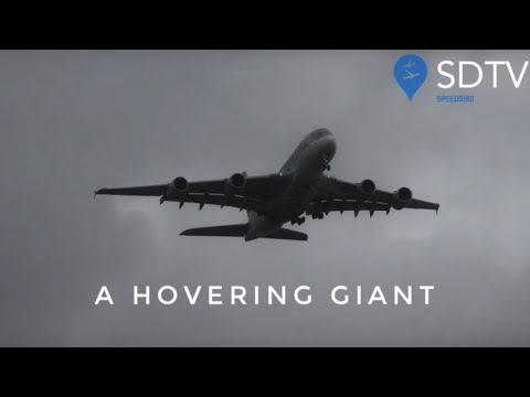 phi_bank's tweet card. A hovering giant, is this Plane really doing that? A380 storm Eunice...