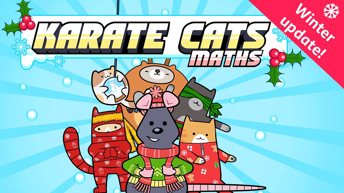 BBC_Teach's tweet card. Improve your KS1 maths with this Karate Cats game. Practise your times tables, division, fractions, measurement, shapes, number and place value skills and more.