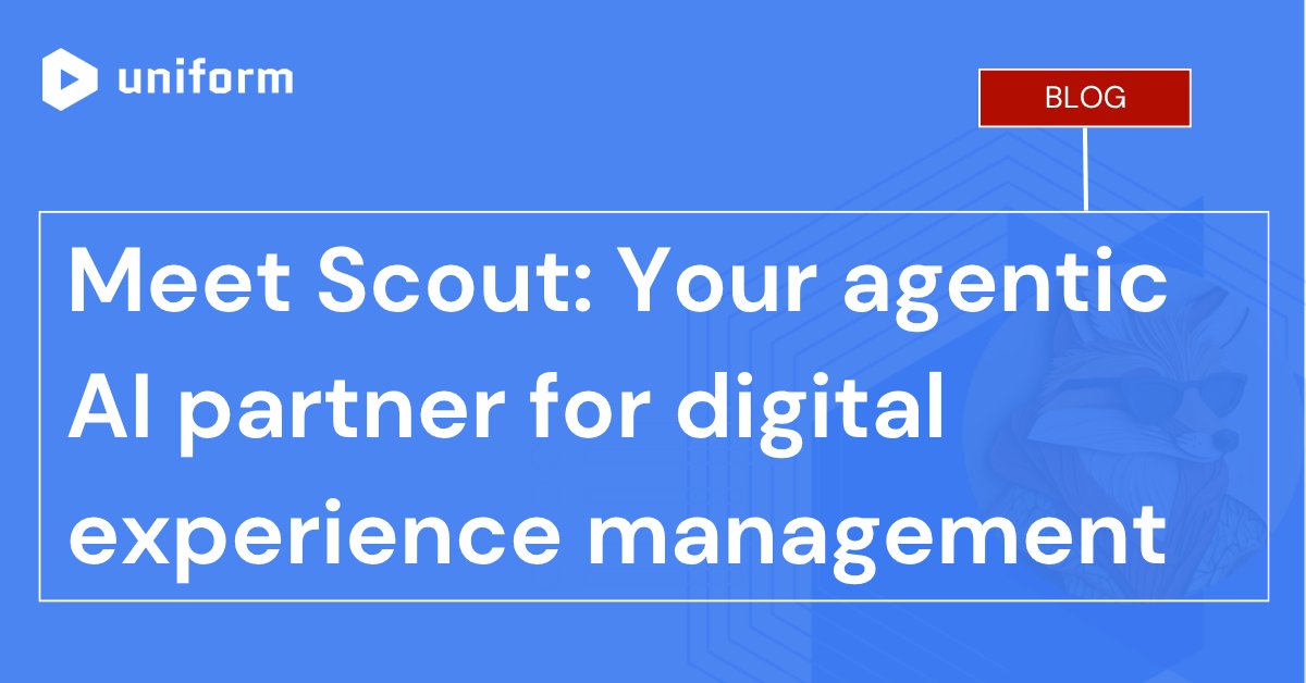 UniformDev's tweet card. Discover how Scout AI automates campaign creation, optimization, and localization in minutes—eliminating specialist bottlenecks.