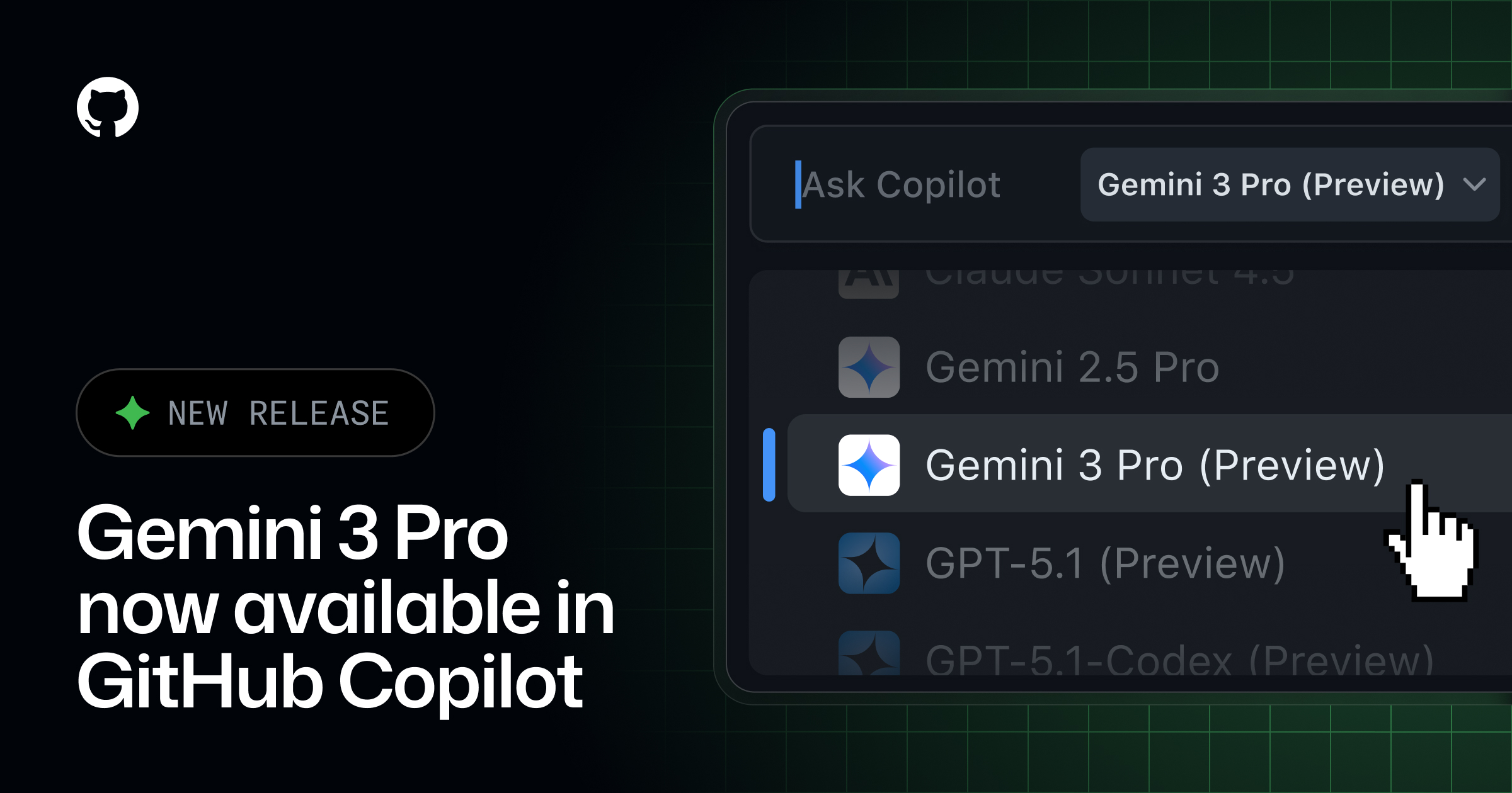 GHchangelog's tweet card. Gemini 3 Pro, Google’s latest frontier model, is now rolling out and will be available in GitHub Copilot Pro, Pro+ Business, and Enterprise subscriptions. Rollout will be gradual. Check back…