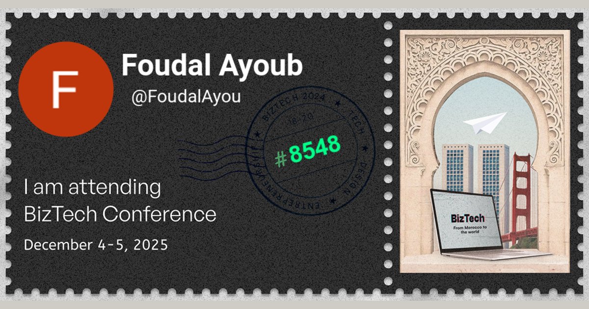 builder_ayoub's tweet card. BizTech Conf | Your Door to Tech, Design and Entrepreneurship