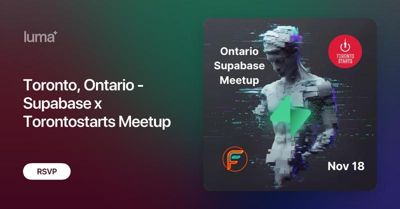 Flowgrammers's tweet card. 🔥 Ontario Supabase Meetup — November 18th! Join the Ontario Supabase community on Nov 18 for an evening of deep dives into modern backend development, live…