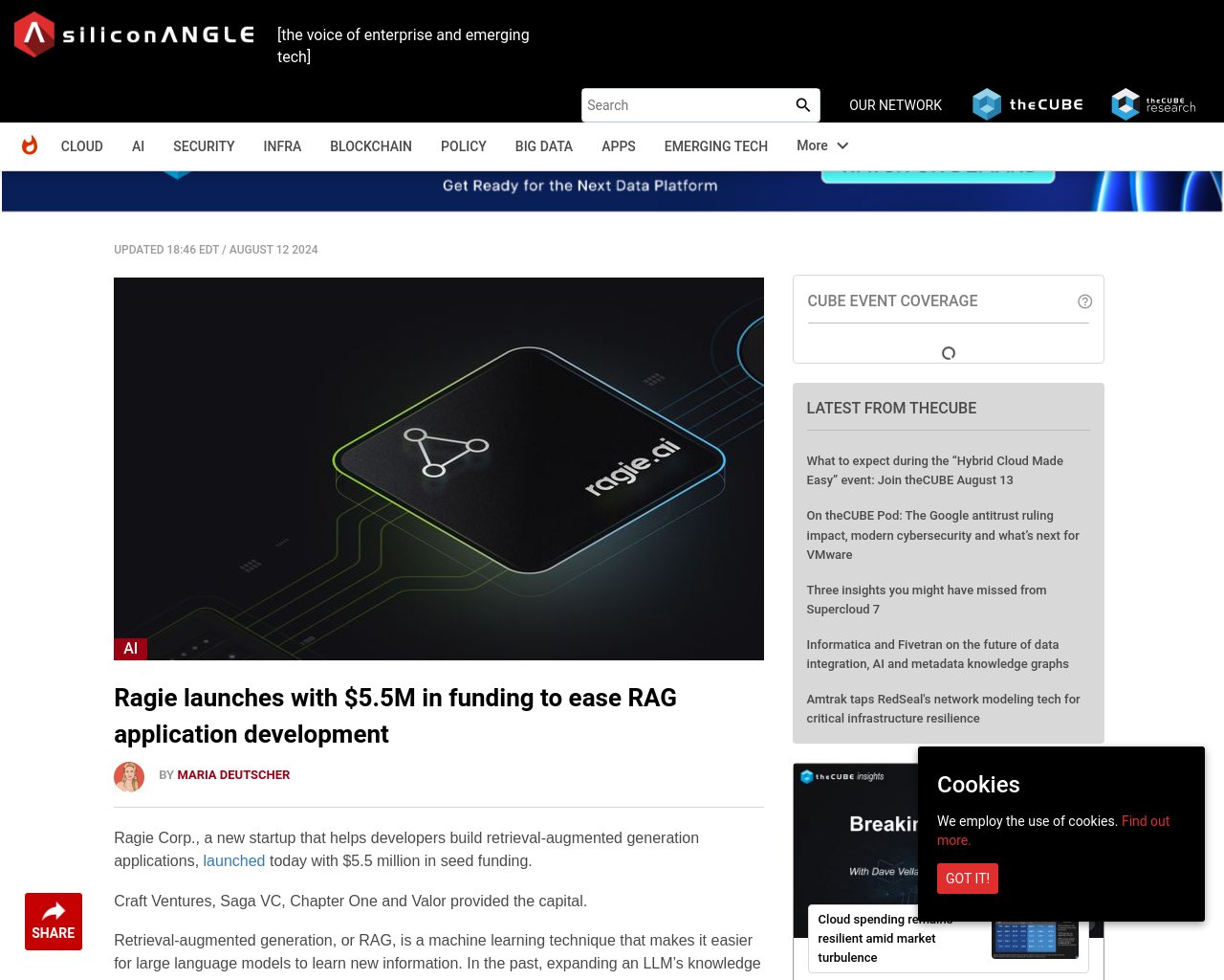 managetech_inc's tweet card. Ragie Corp.は、検索拡張生成アプリケーションを開発支援する新興企業として、シードファンディング5.5