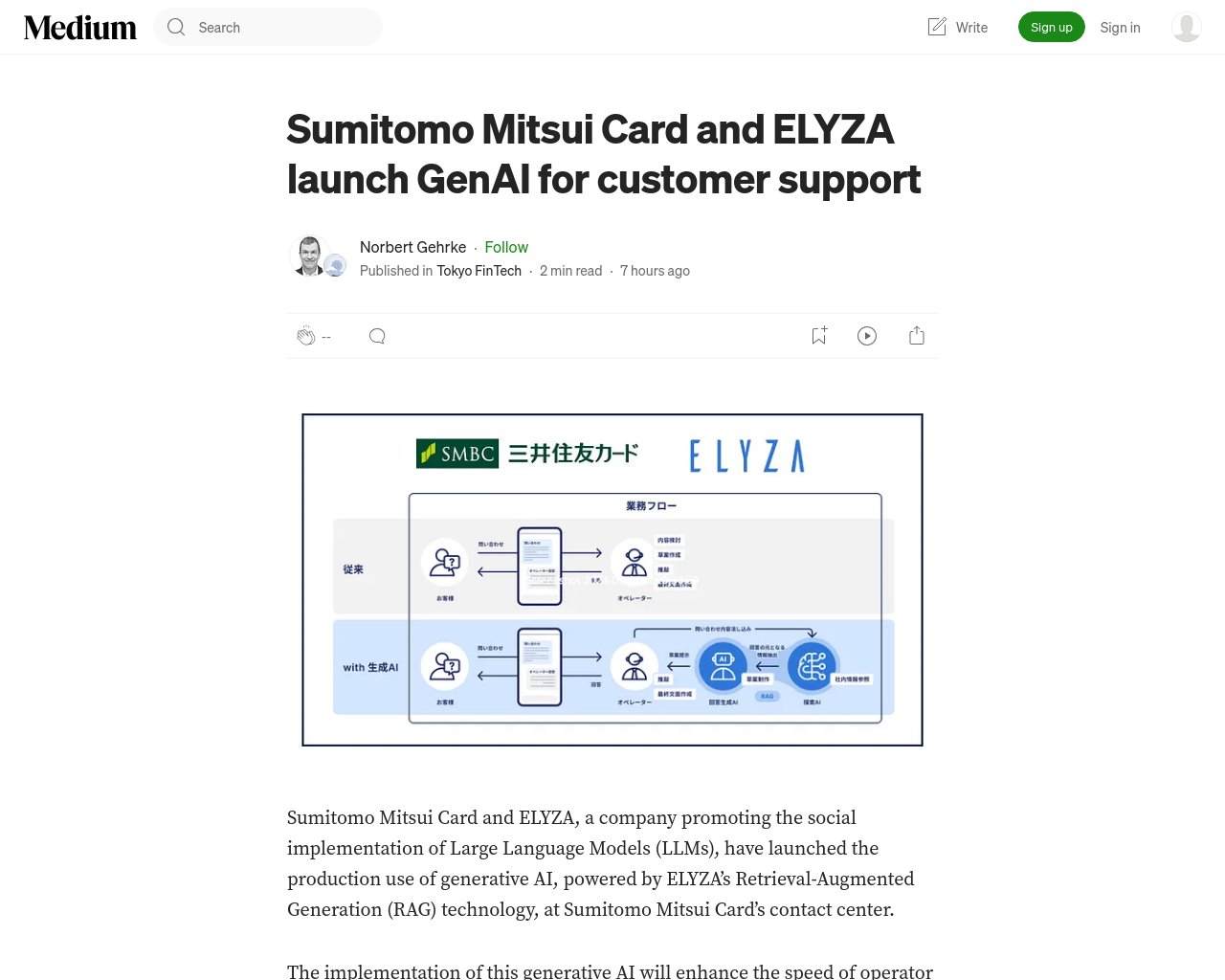 managetech_inc's tweet card. スミトモ三井カードとELYZAは、大規模言語モデル（LLM）の社会実装を推進する企業であり、スミトモ三井カード