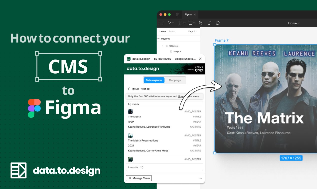data_to_design's tweet card. A step-by-step guide to connect your CMS or database directly to Figma, so you can design with real content and data.