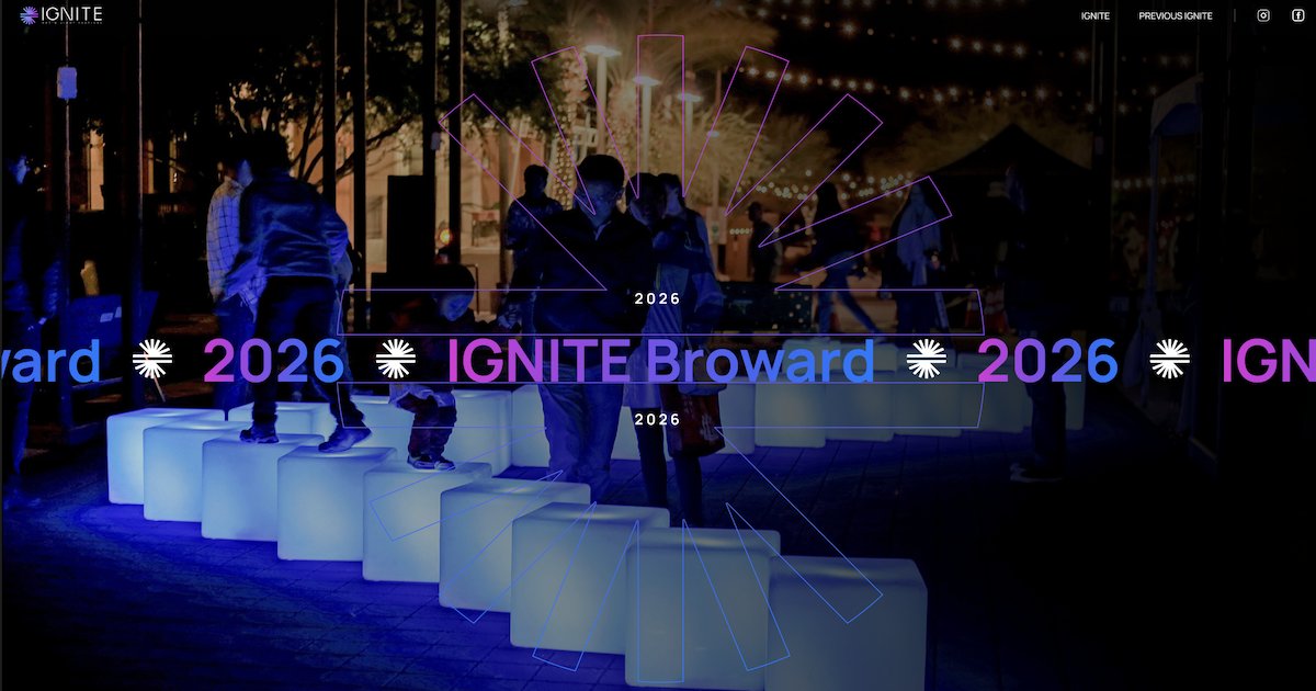 BrowardArts's tweet card. IGNITE Broward returns: Its fifth year with large-scale, immersive light and technology art installations