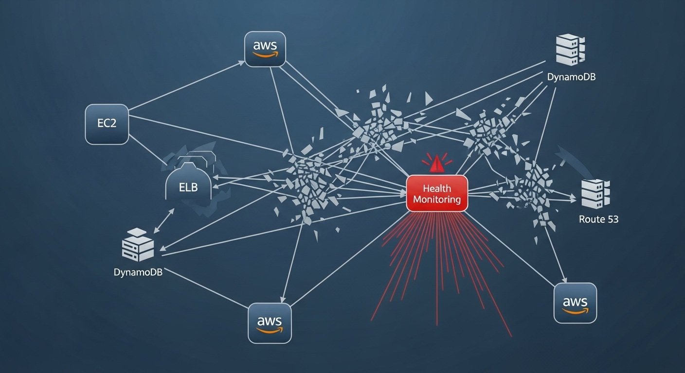 RootLogicDev's tweet card. A deep technical analysis of the October 20, 2025, AWS outage, revealing how a failure in network load balancer health monitoring triggered a cascading failure through automation, and outlining...