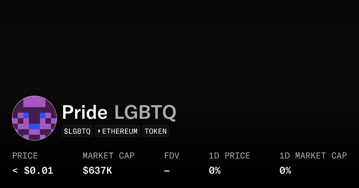 NetworkLgbtq's tweet card. View Pride (LGBTQ) on Ethereum. See token data, market activity, contract details, and analytics directly on OpenSea.