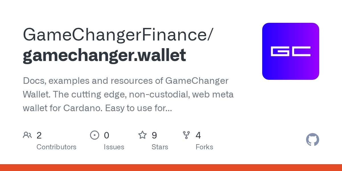 QuasarSure's tweet card. Docs, examples and resources of GameChanger Wallet. The cutting edge, non-custodial, web meta wallet for Cardano. Easy to use for starters, full development environment for advanced users and build...