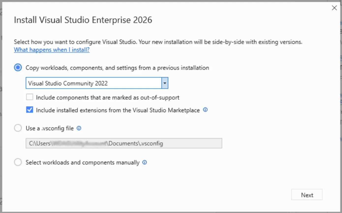 devdigest_today's tweet card. In the past, moving to the next major version of Visual Studio could take hours, sometimes days, to recreate your dev environment the way you like it. Visual Studio 2026 makes it easier than ever to...