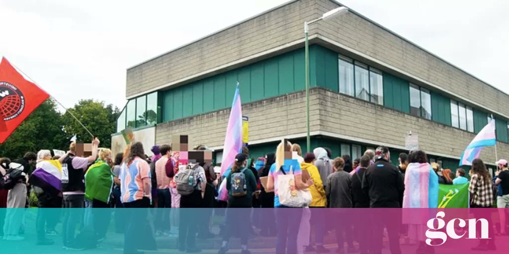 GCNmag's tweet card. The protest organised by trans coalition Transgress the NGS took place over the weekend outside St. Columcille's Hospital, in Loughlinstown.