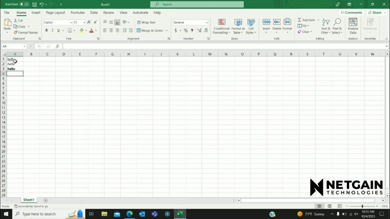 NetGainTech's tweet card. Excel Shortcuts