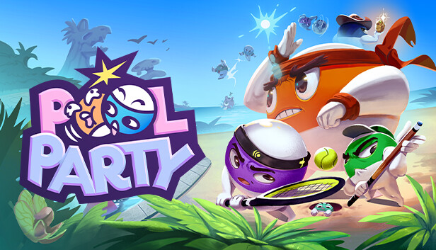 PoolPartyGame's tweet card. Gather your friends and battle it out in chaotic physics-based party games in Pool Party! Grab a cue and join the party!
