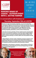 doyne_farmer's tweet card. Join us at Harvard Coop for a discussion with J. Doyne Farmer, author of "Making Sense of Chaos", in conversation with Andrew Lo.