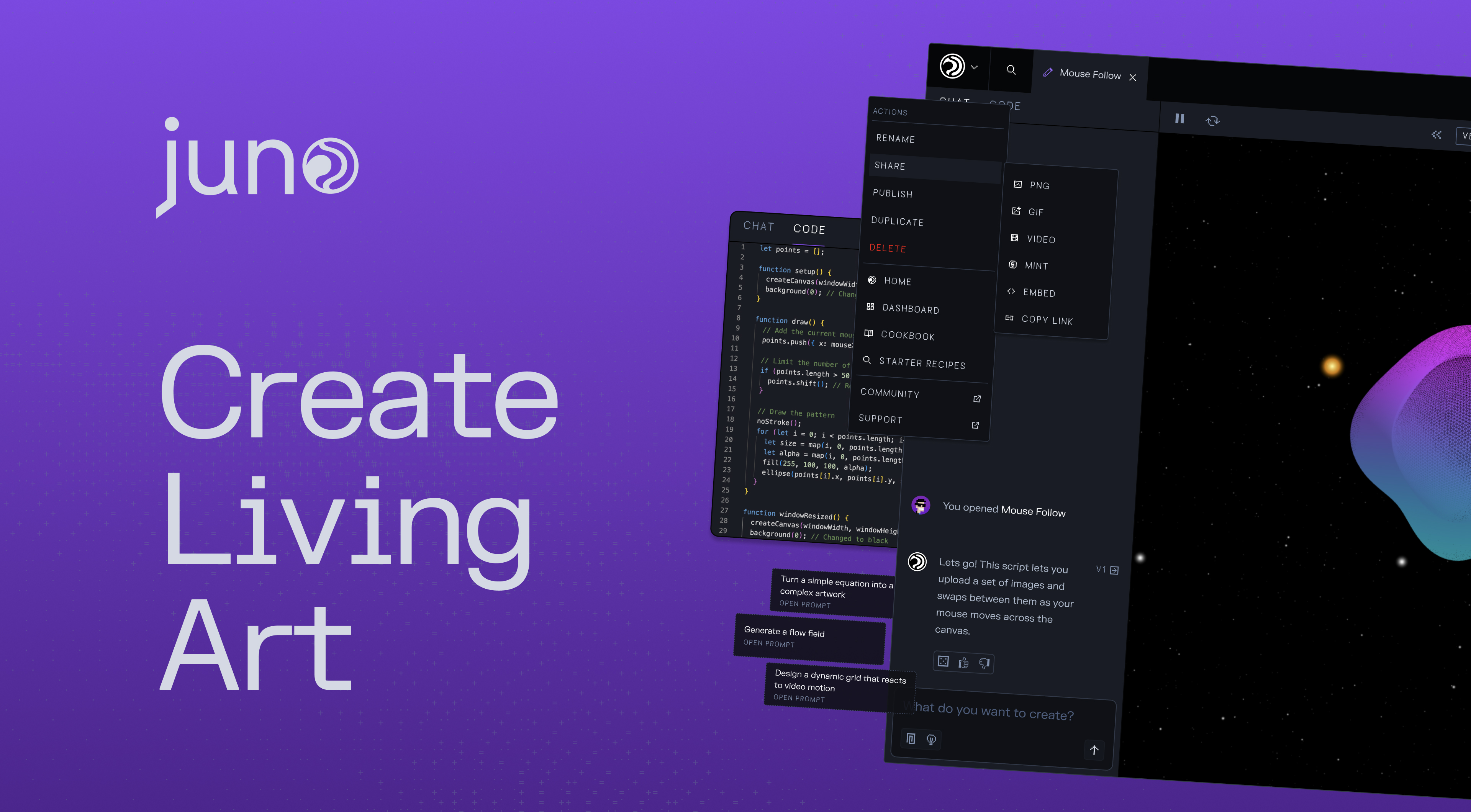 TransientLabs's tweet card. Create interactive, time-based, and logic-driven visuals—no coding required. Juno empowers artists and creators to build, publish, and share dynamic digital art in minutes.