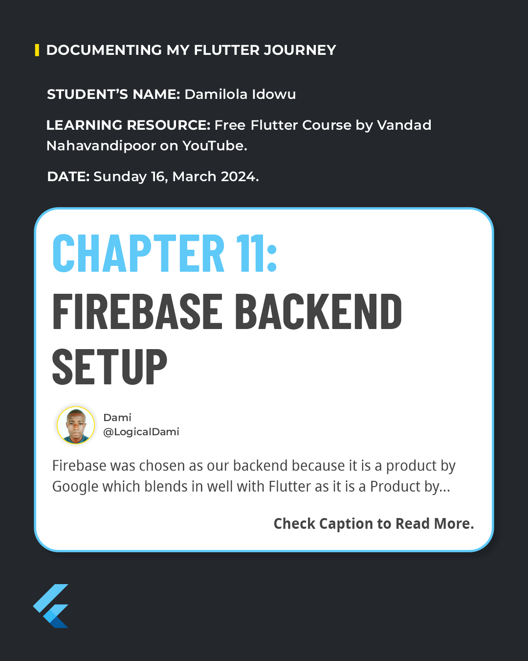 LogicalDami's tweet card. Learning Flutter