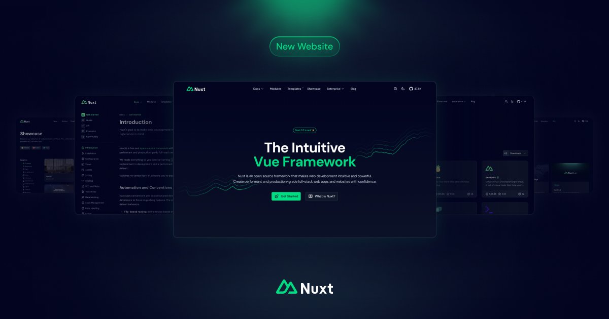 nuxt_js's tweet card. We are thrilled to release the new nuxt.com, powered by Nuxt UI and now open source.