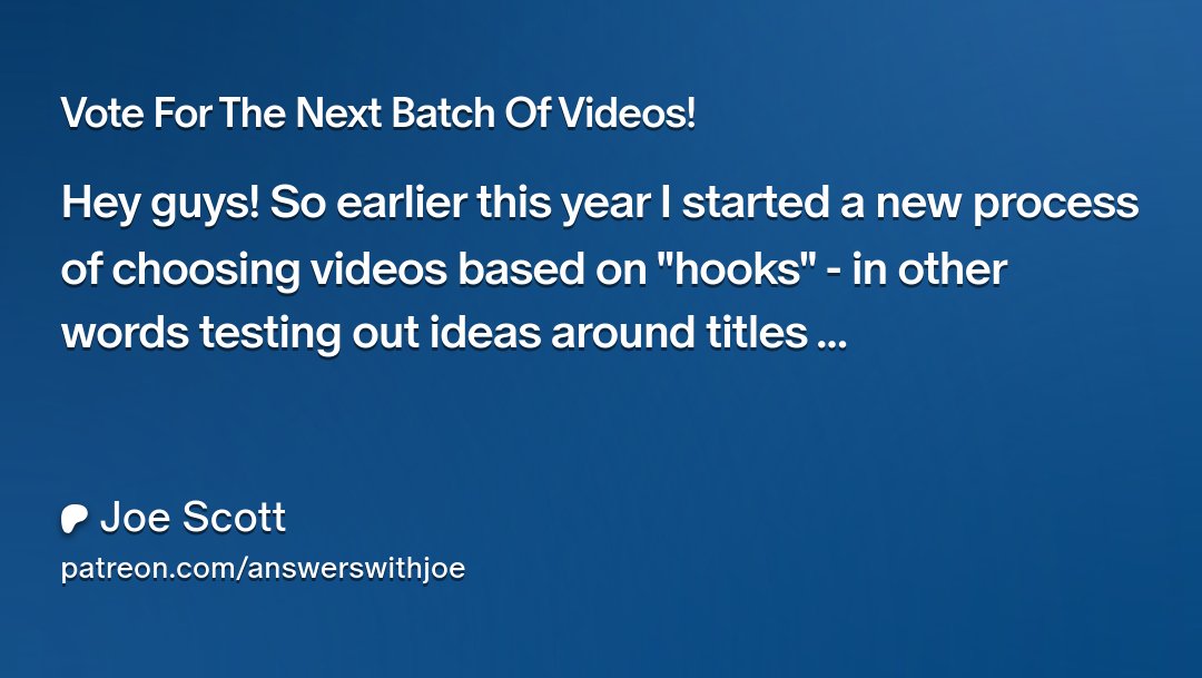 answerswithjoe's tweet card. Get more from Joe Scott on Patreon