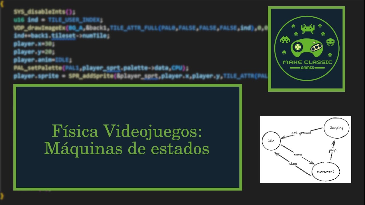 makeclassicgame's tweet card. Físicas de Videojuegos: Máquinas de estados
