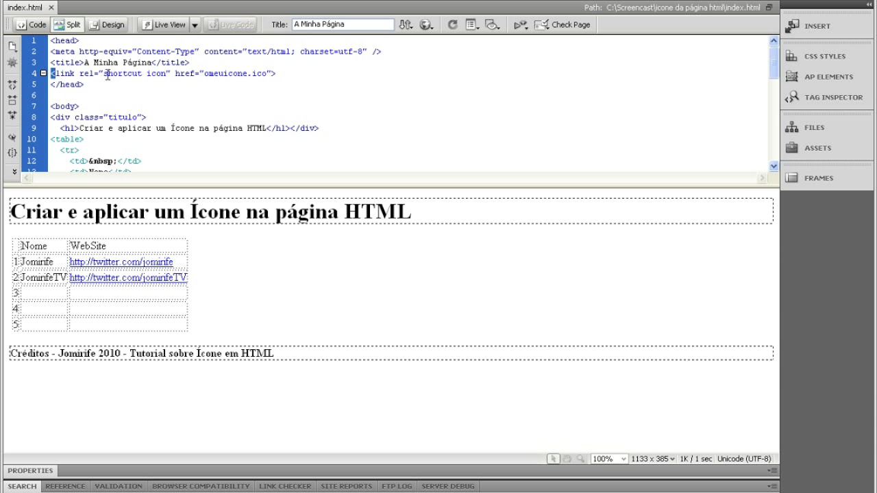jomirife's tweet card. Criar e aplicar um ícone numa página HTML