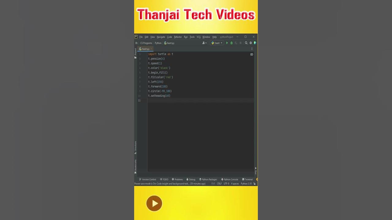 ThanjaiTech's tweet card. How to Draw a Heart with Turtle Graphics in Python || #python...