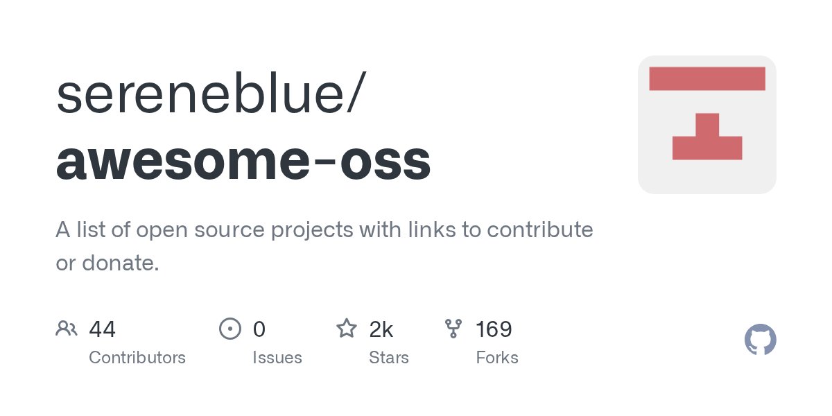 firozkhxn_'s tweet card. A list of open source projects with links to contribute or donate. - sereneblue/awesome-oss
