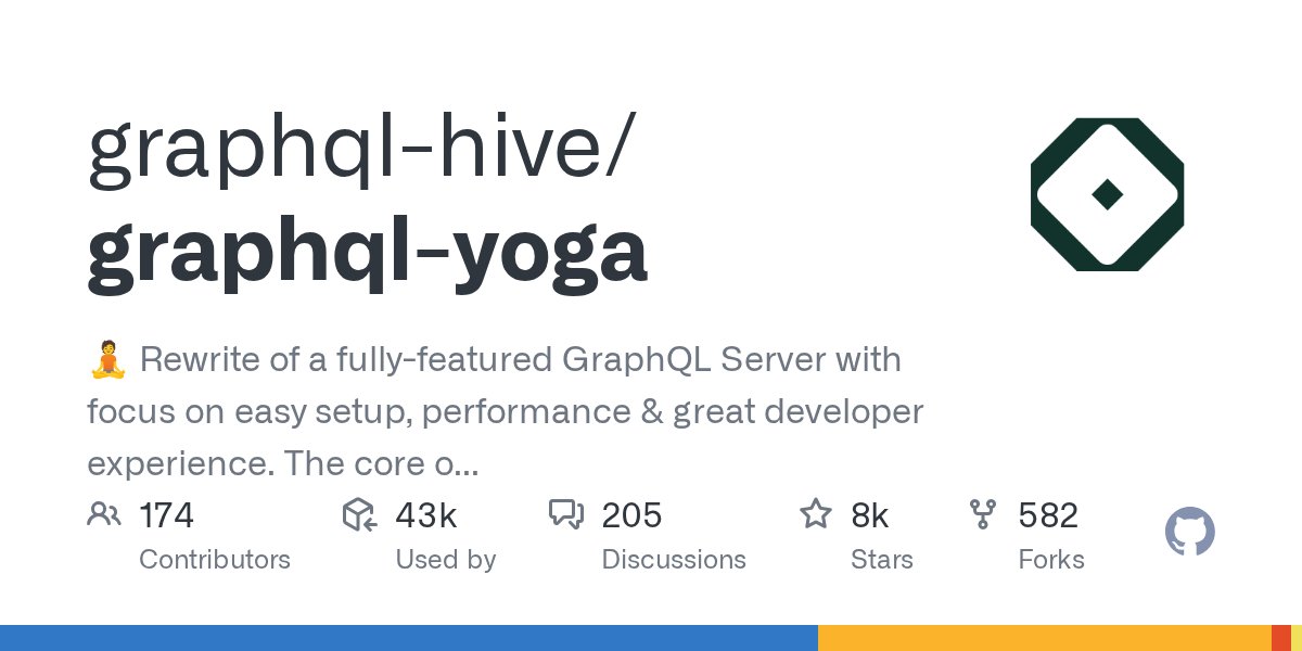 marcelcutts's tweet card. 🧘 Rewrite of a fully-featured GraphQL Server with focus on easy setup, performance & great developer experience. The core of Yoga implements WHATWG Fetch API and can run/deploy on any JS e...