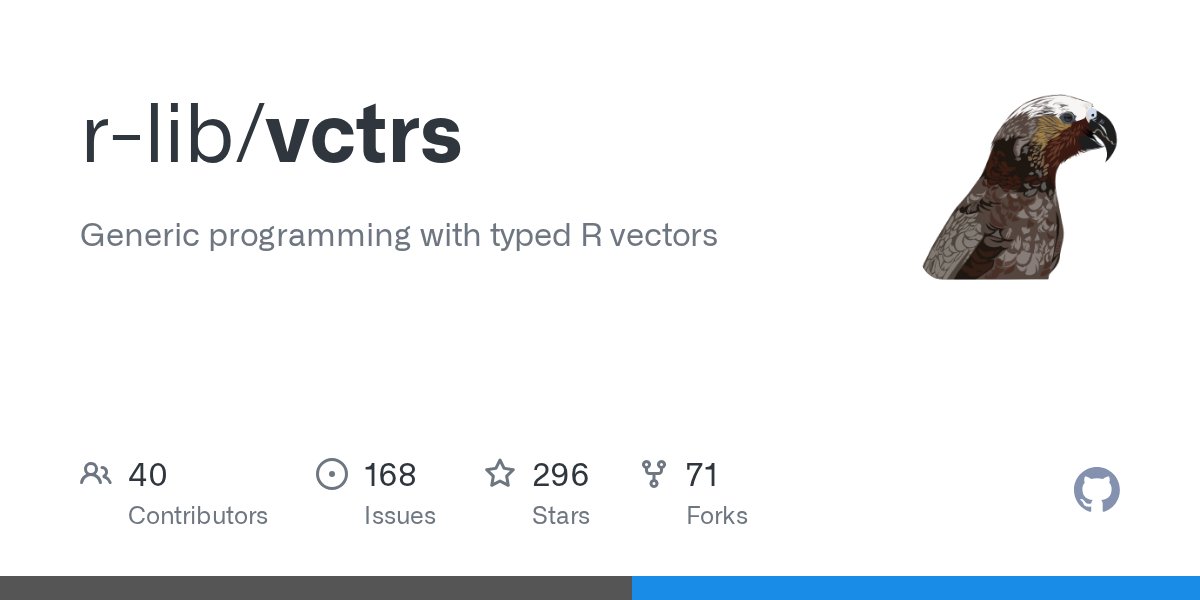 tidyverse_news's tweet card. Generic programming with typed R vectors. Contribute to r-lib/vctrs development by creating an account on GitHub.