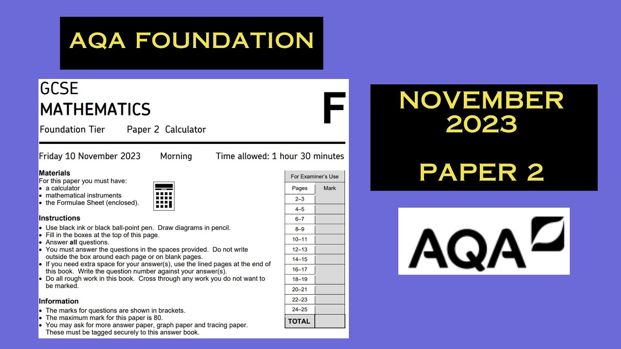 FullyCompMaths's tweet card. AQA GCSE Foundation - November 2023 - Paper 2 - Comprehensive Maths...