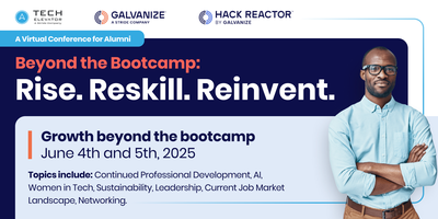 HackReactor's tweet card. Join us for two dynamic days of connection, insight, and inspiration for Galvanize, Hack Reactor, and Tech Elevator alumni. Register today!