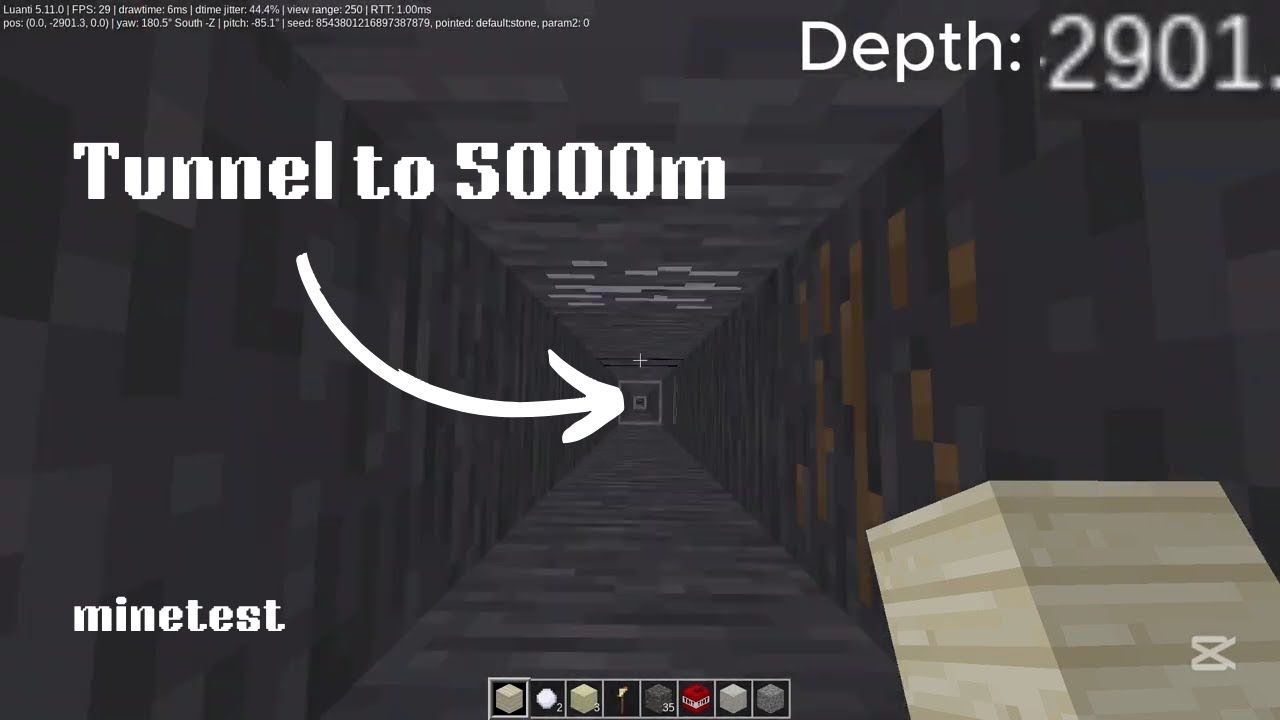 ZeThePlayer's tweet card. What you find 5000m deep in Minetest