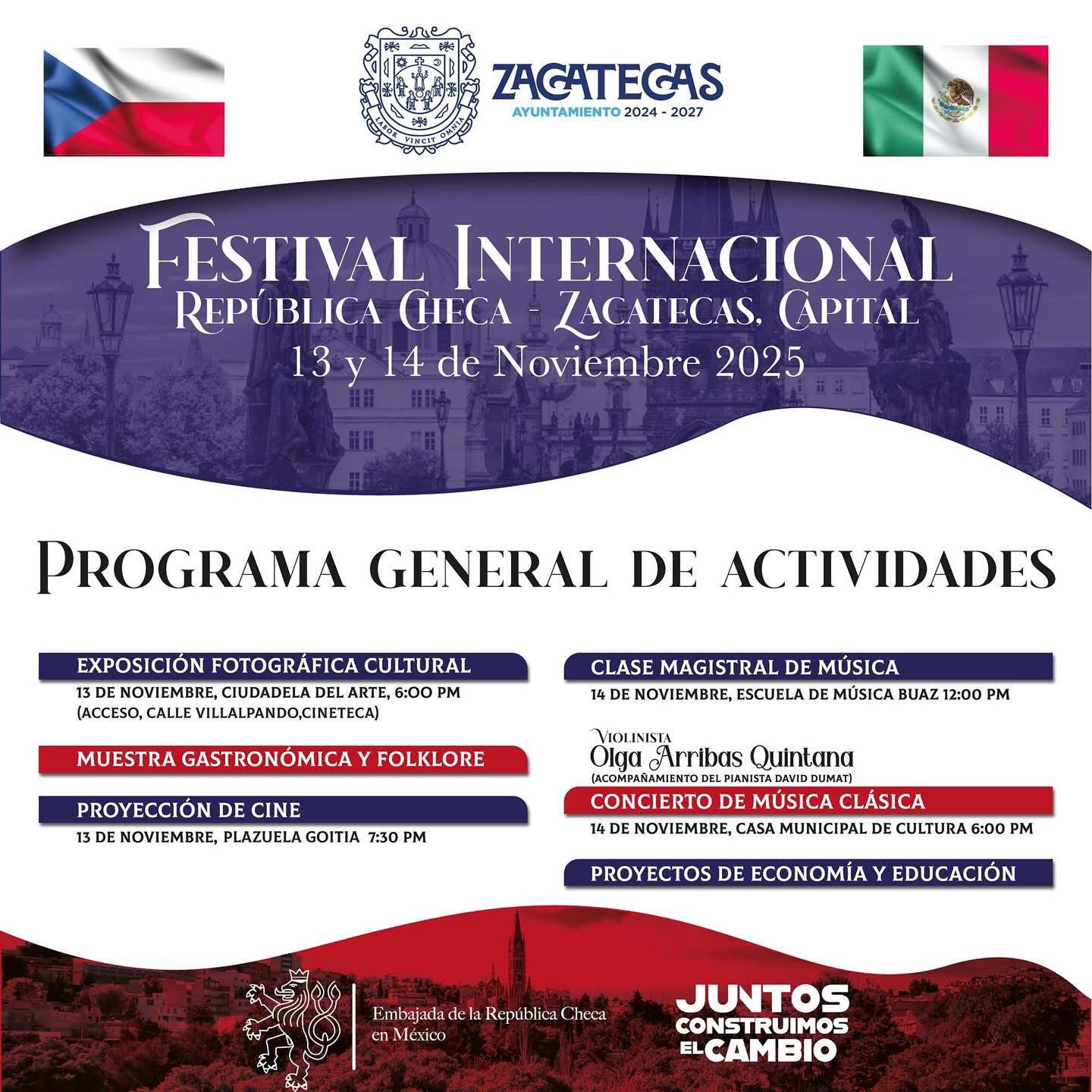 MVIEW_MX's tweet card. El Festival Internacional República Checa–Zacatecas se celebrará el 13 y 14 de noviembre de 2025. Habrá cine, música, gastronomía y arte para fortalecer el intercambio cultural entre ambos países.