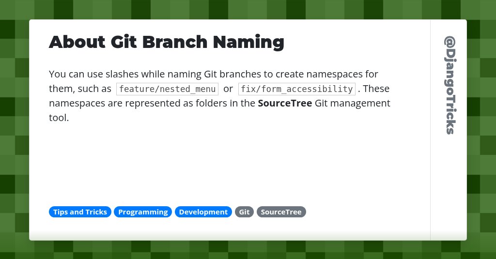 DjangoTricks's tweet card. About Git Branch Naming