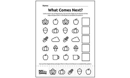 PWAPonline's tweet card. Bring math to life with this festive fall patterns worksheet! Children practice recognizing and completing simple patterns using seasonal shapes like apples, pumpkins, and leaves. It’s an engaging...