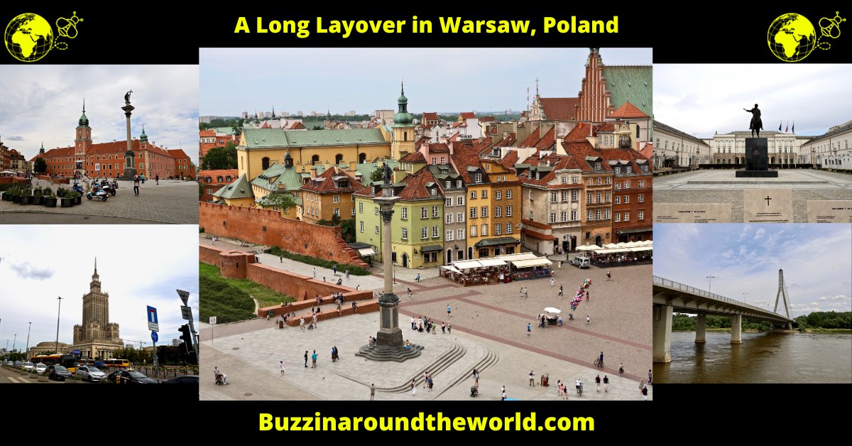 BuzzTravelBlog's tweet card. Warsaw layover in one day: airport-to-city route, Old Town highlights, St. Anne’s Bell Tower views, Vistula strolls, lockers, and ZTM day pass tips.