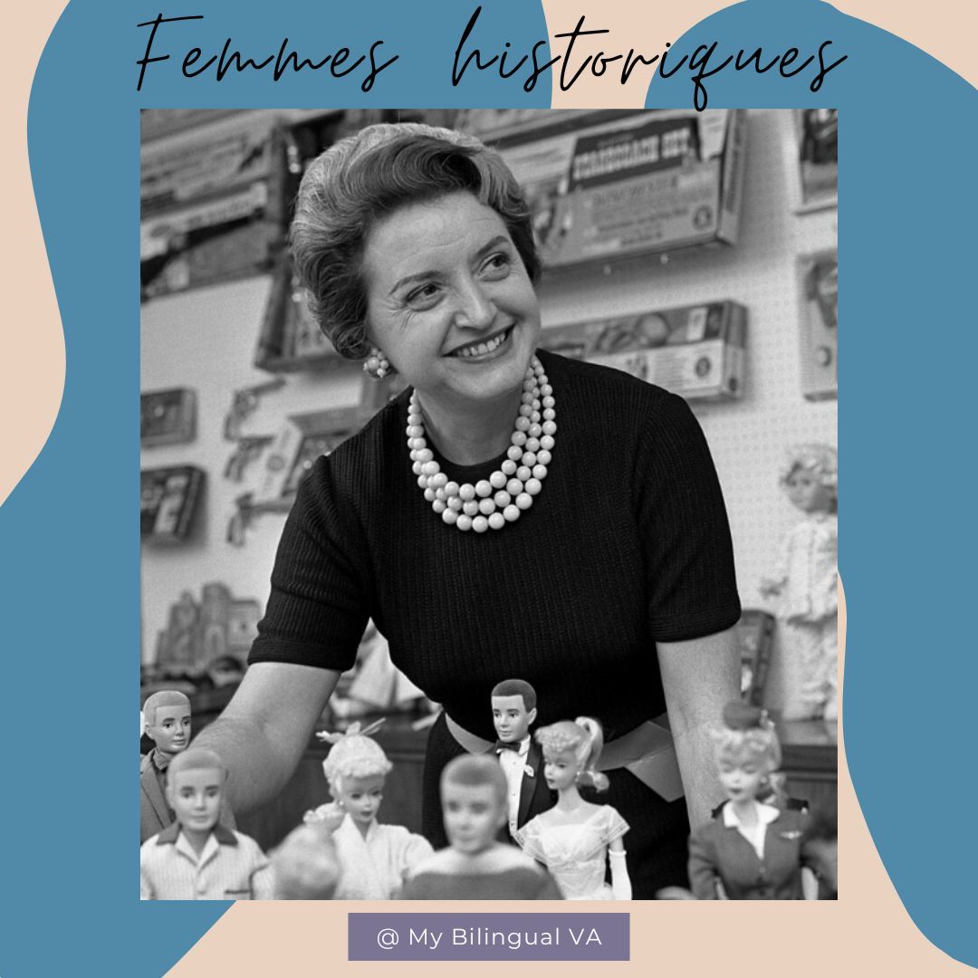 MyBilingualVA's tweet card. 🇫🇷 Célébrons Ruth Handler : La visionnaire derrière Barbie ! 🌟 Saviez-vous que Ruth Handler, co-fondatrice de Mattel, était la génie créatrice de la célèbre poupée Barbie ? 🎀 Née le 4 novembre...