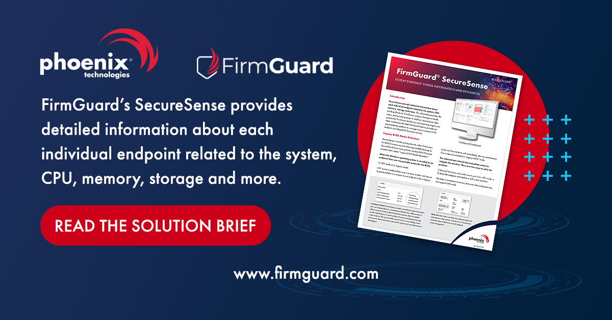 PhoenixFirmware's tweet card. FirmGuard SecureSense provides detailed visibility into endpoint system information and resources, streamlining management and monitoring of your devices.