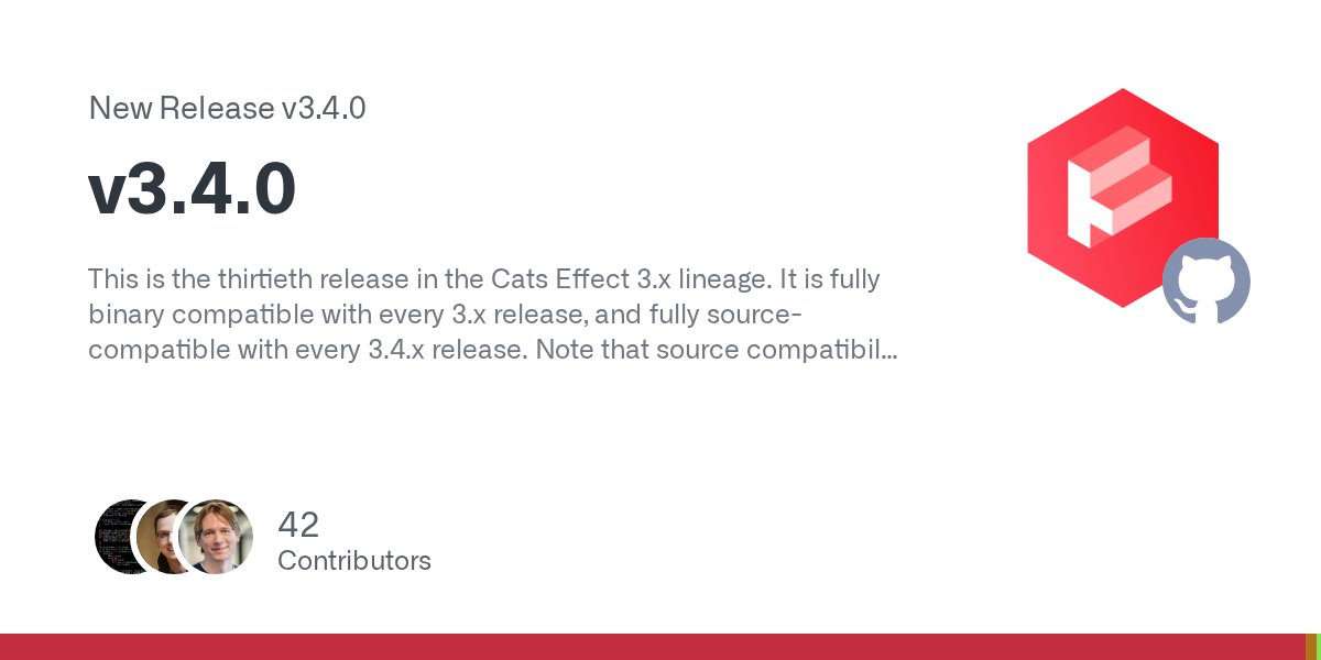 typelevel's tweet card. This is the thirtieth release in the Cats Effect 3.x lineage. It is fully binary compatible with every 3.x release, and fully source-compatible with every 3.4.x release. Note that source compatibil...