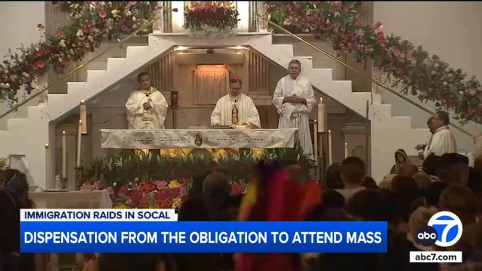 ABC7's tweet card. Amid recent immigration raids, the San Bernardino Diocese issued a rare decree excusing worshippers from attending Sunday mass.