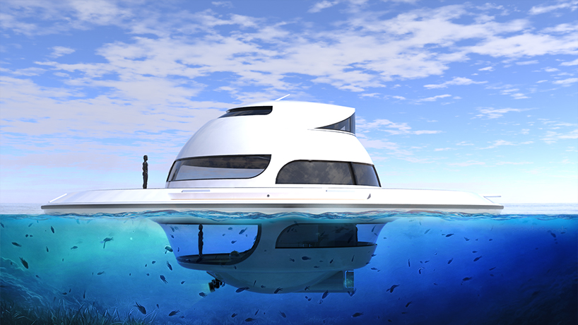 smf_design's tweet card. pierpaolo lazzarini from italy-based jet capsule develops the U.F.O 2.0 -- an updated futuristic and multi-purpose fiberglass houseboat.