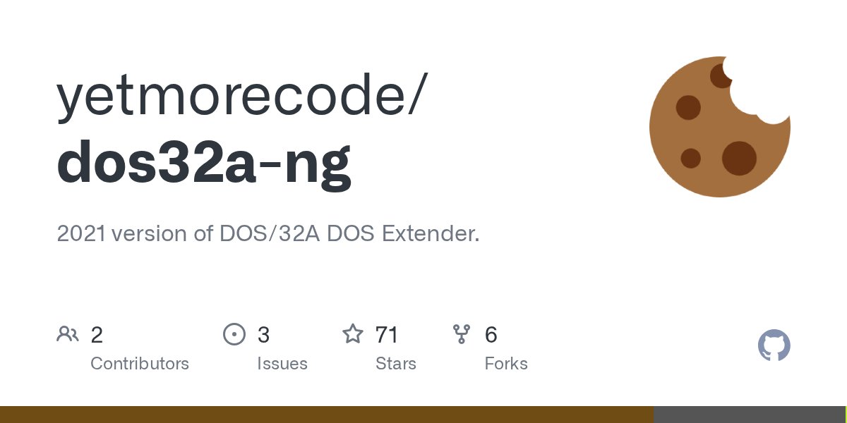 randomtechstuff's tweet card. 2021 version of DOS/32A DOS Extender. . Contribute to yetmorecode/dos32a-ng development by creating an account on GitHub.