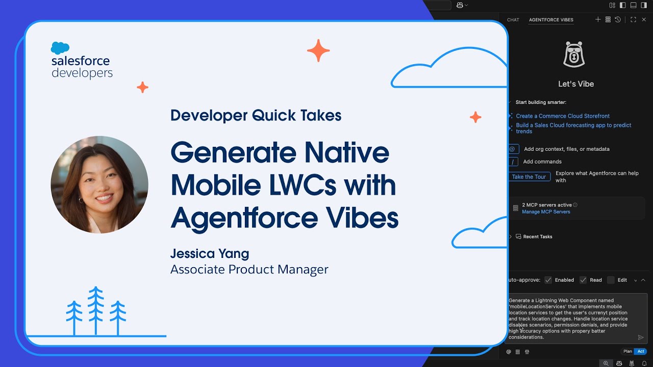 SalesforceDevs's tweet card. Generate Native Mobile LWCs with Agentforce Vibes | Developer Quick...
