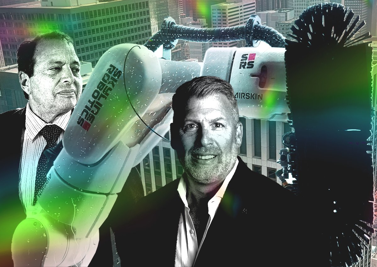 Roboticskyline's tweet card. Window washers know not to look down. Soon, that might not be an issue. The robots have arrived. Today marks the debut of the first robotic-armed, window-cleaning robot, according to Skyline Roboti...