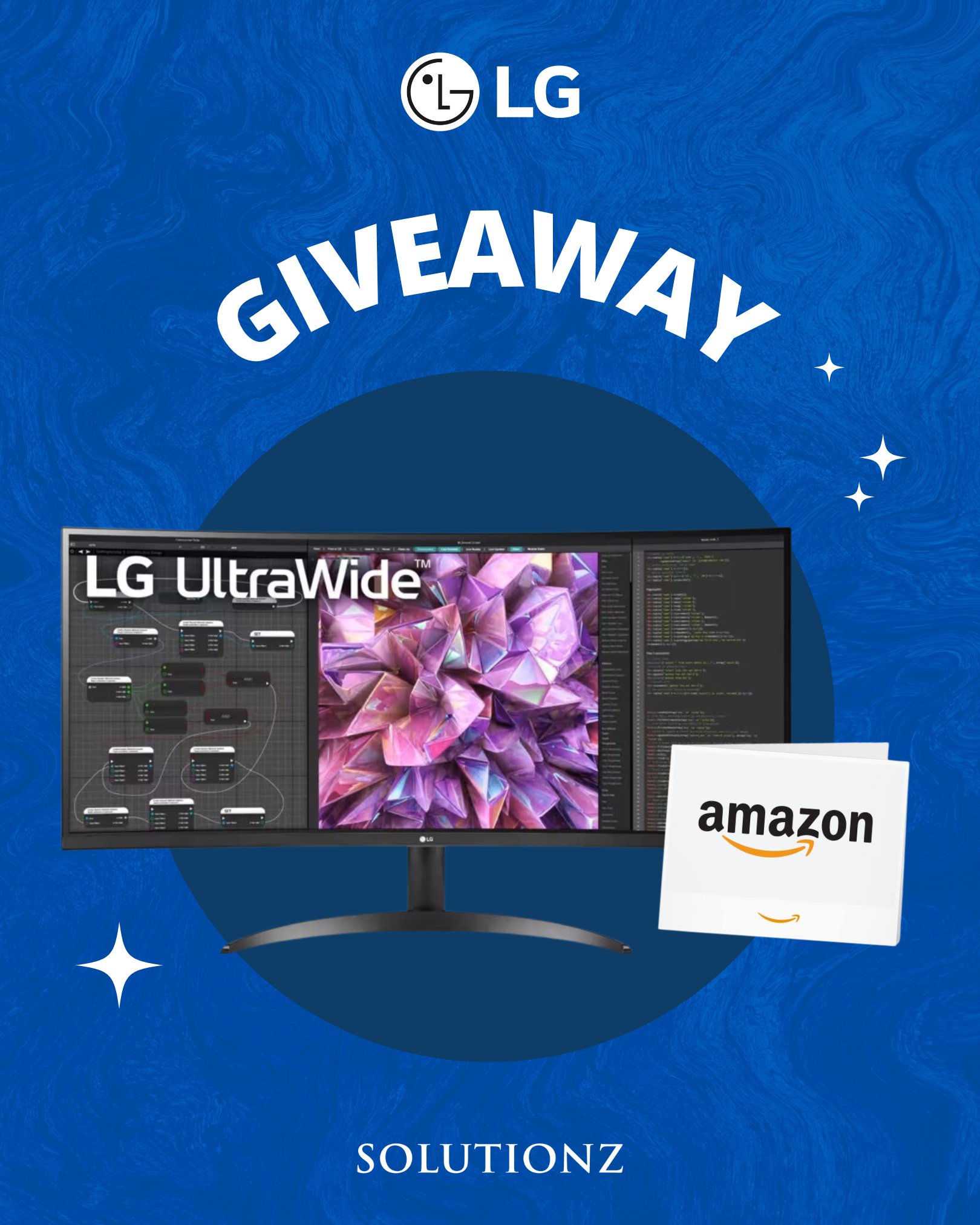 SolutionzInc's tweet card. Share your collaboration needs in our survey for a chance to win an LG Monitor and a $100 Amazon Gift Card while helping us enhance your tech solutions.