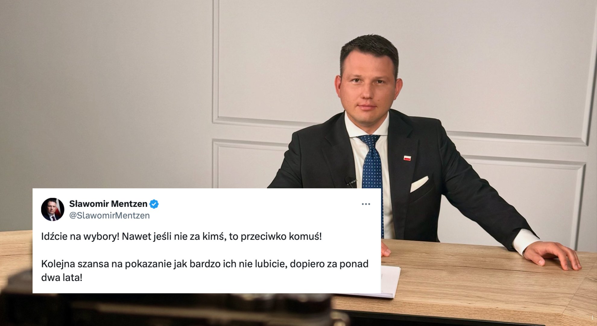 RepublikaTV's tweet card. Sławomir Mentzen, który zajął trzecie miejsce w pierwszej turze wyborów prezydenckich, wzywa Polaków do głosowania. Podkreśla, że to szansa, by wyrazić sprzeciw wobec kandydata, którego się nie...