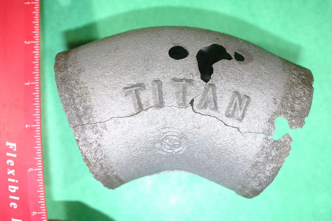 TestlabsIntlLtd's tweet card. Severe Graphitic Corrosion in Cast Iron Drain Lines in a Health Care Facility Environment: Vertical and horizontal waste water drain line located in a health care facility. Pipes were located in both...