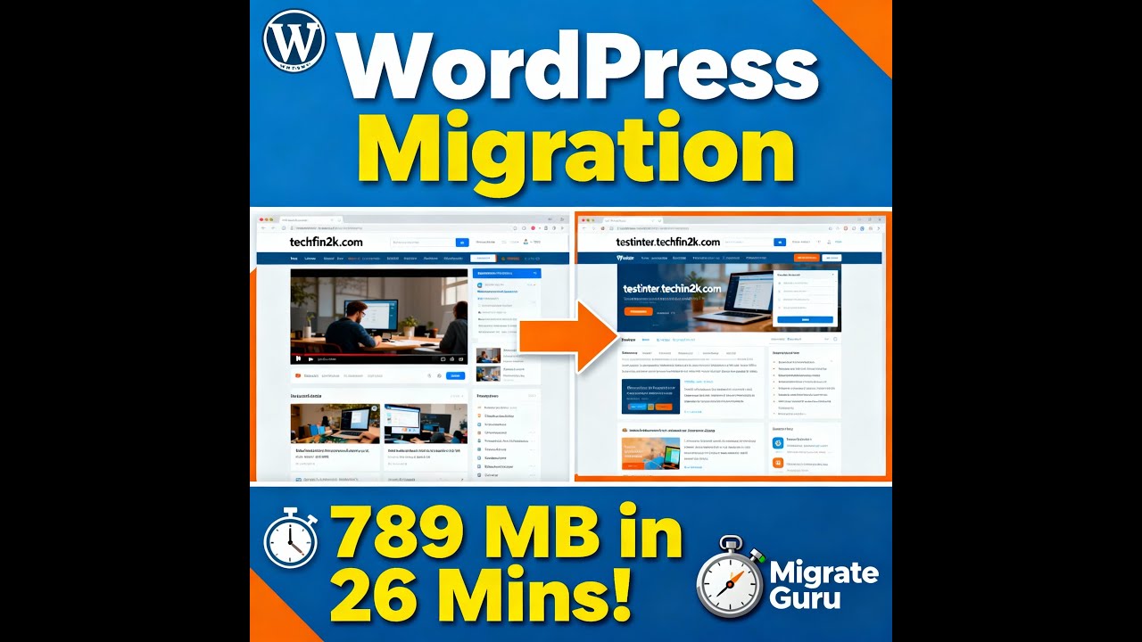 techfin2k's tweet card. Effortless WordPress Migration 2025 with Migrate Guru (789MB in 26...