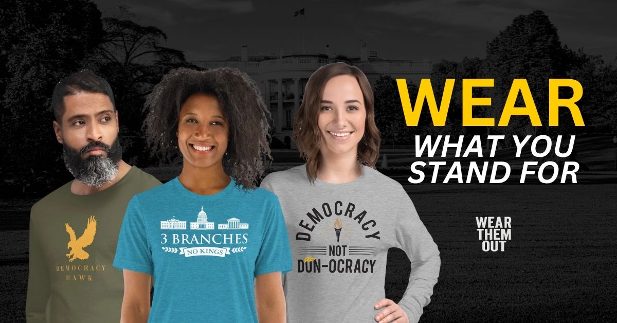 AdamKinzinger's tweet card. At Wear Them Out, every piece is a stand for democracy and freedom. Our apparel empowers you to wear your values, call out corruption, and defend truth. Wear what you believe — because what you wear...