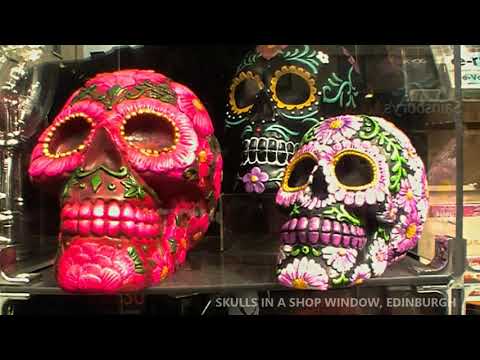 webbytelly's tweet card. Webbytelly's October 2020 Ident: Skulls in a Shop Window, opposite...